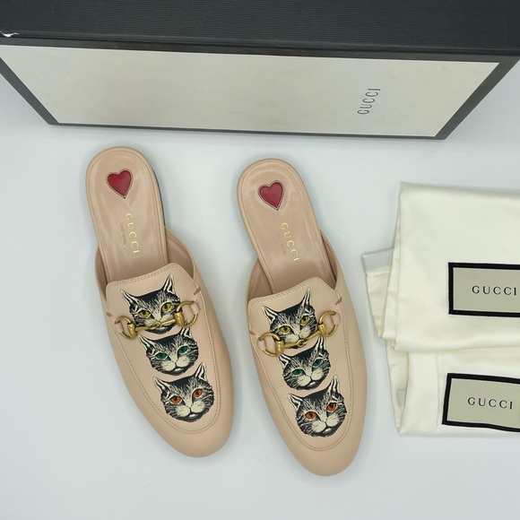 GUCCI Women's Princetown Leather Mule Slide Mystic Cat Pink Horsebit 36 - Picture 11 of 12